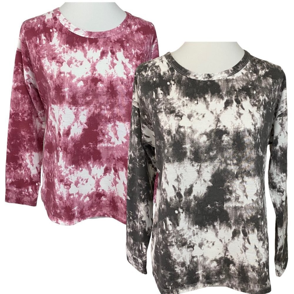 Anne Klein Lot of 2 Long Sleeve Sweatshirts Pink Black Tie Dye Print Small